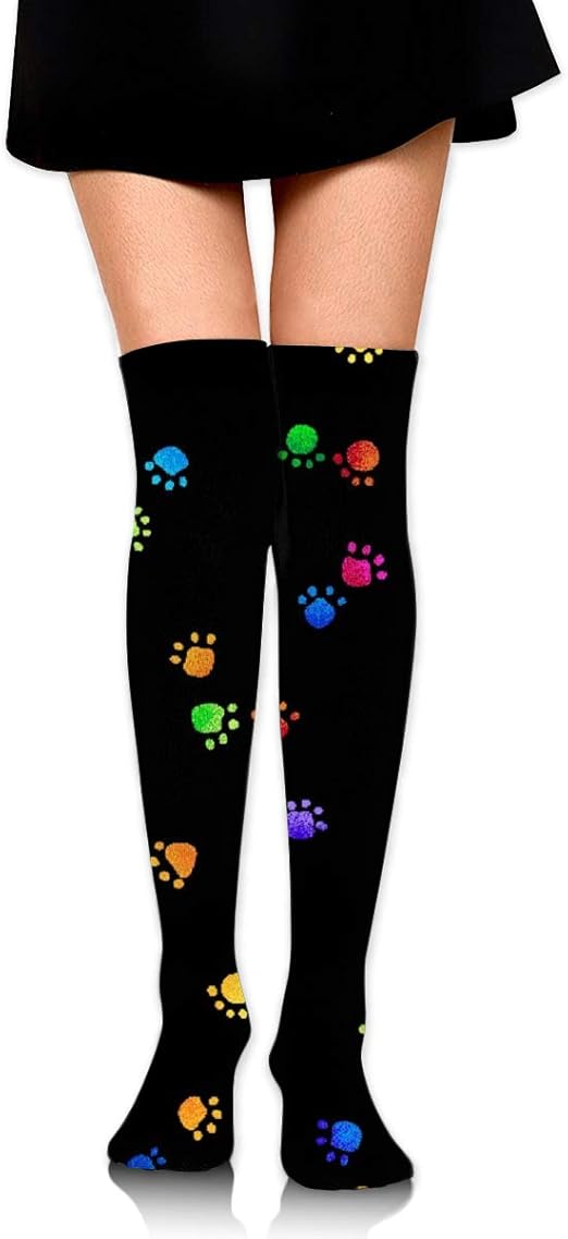 Unisex 60cm socks Colorful Dog Paw Print Black (2) Cute
