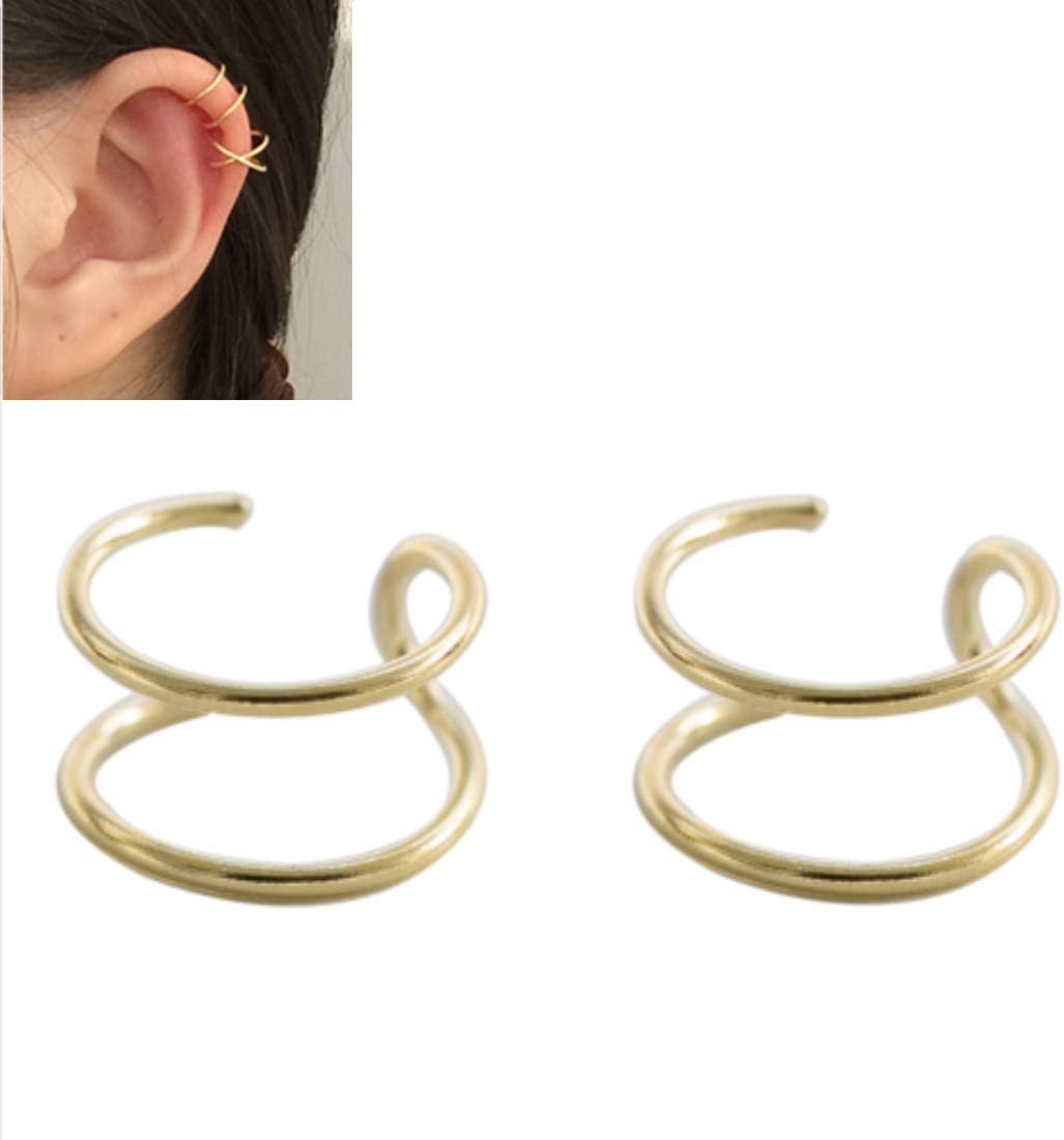 HOMEYU® 925 Sterling Silver Double Ear Cuff and Criss Cross Ear Cuffs No Piercing Fake Cartilage Earring