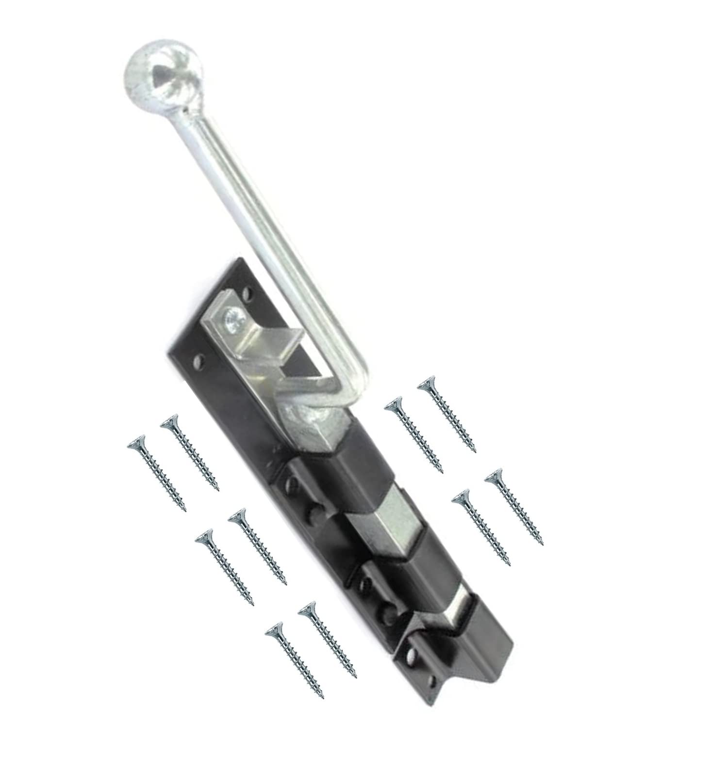 TERF Heavy Duty Monkey Tail Bolt 300mm (12 inch) Including Fixing Screw Monkey Tail Bolts Use for Garage Door Garden Gate Lock Shed Tailgate Trailer - Pack of 1, Black