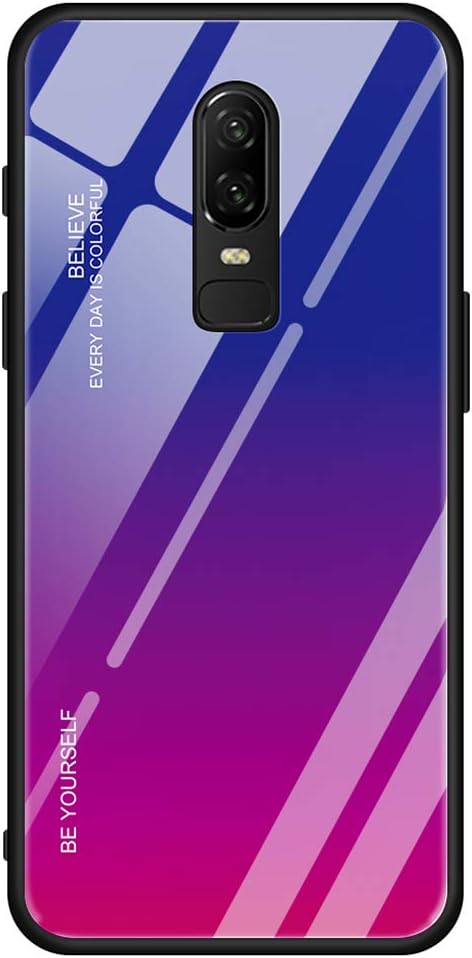 Yunbaozi Gradient Color Case for VIVO V15 Pro, Ultimate Real Tempered Glass Back with Soft Silicone TPU Frame Anti-Scratch Shockproof Cover for VIVO V15 Pro Blue & Red