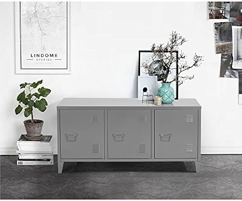 Meuble Bas Enfilade Armoire Commode Cabinet Rangement Metal Acier Portes Poignee Etageres Compartiments Peint Gris Fonce Clair Anthracite Amazon Fr Cuisine Maison