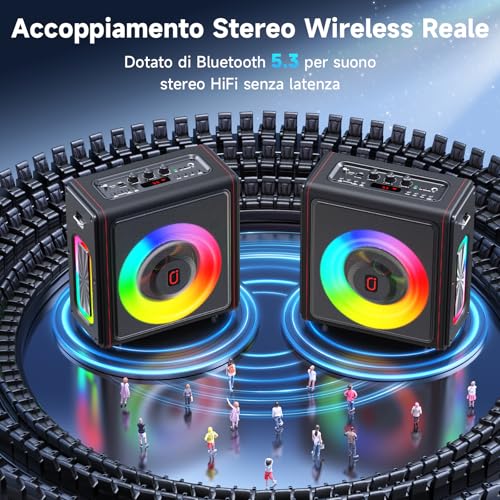 HWWR Karaoke with 3 Wireless Microphone, 120W Bluetooth 5.3 Portable Speaker with Upgraded Subwoofer for Adults, PA System with Echo Adjustment, Support TWS/TF Card/USB/AUX/Live