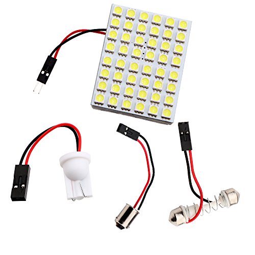 GLL Super White Energy-Saving 5050 48-SMD LED Panel Dome Light Auto Car Interior Reading Plate Light Roof Ceiling Interior Wired Lamp+T10 BA9S Festoon Adapter-10PCS - Thumbnail 3