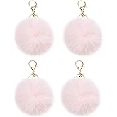 jtkdxqs 4 Pieces Cute Pom Pom Bag Charm Soft Artificial Rabbit Fur Plush Fluffy Ball Key Ring for Women