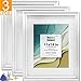 Memory Island, 11x14 Picture Frames, Display 8x10 Photo with Mat or 11 by 14 Picture Without Mat for Wall Mount. Set of 3. White Frames with Real Glass.