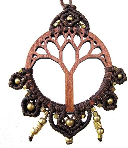 Wood Tree of Life Macrame Pendant Necklace, Bohemian jewelry, Boho Chic Jewelry, Gypsy pendant, Macrame, Goa Style, psychedelic jewellery, Yoga Tree