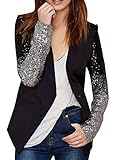 Hellofashion Women's Slim Fit Sequin One Puny Leather Collar Blazer Jacket Black Asian XL/US 8-10(Bust: 36.6