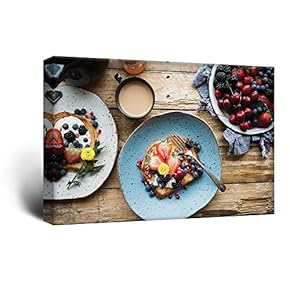 Canvas Wall Art - Various Fruits and Sweets in Plates - Giclee Print Gallery Wrap Modern Home Art Ready to Hang - 12x18 inches