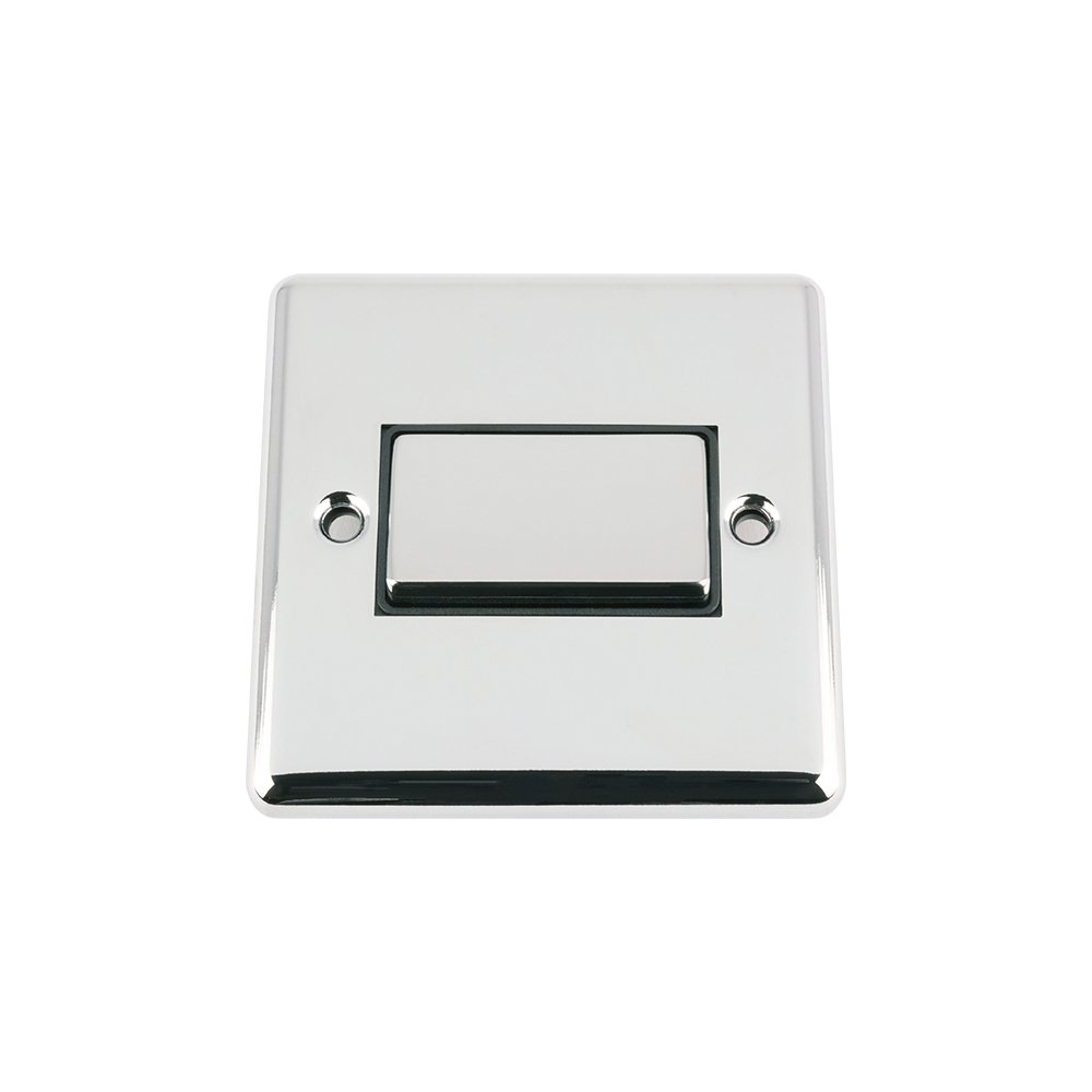 Fan Isolator 3 Pole Switch - Polished Chrome Classic - Black Insert - Metal Rocker Switch