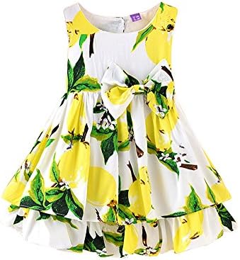 Baby Girls Dress Sundress Sleeveless Playwear Dress Bowknot Lemon Print Tutu Skirt