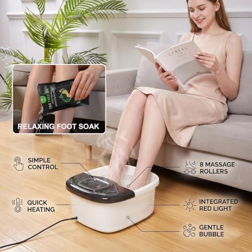 Foot Spa Bath Massager with Heat, Epsom Salts, Bubbles, Vibration and Red Light, Tub for Stress Relief, Foot Soaker, Birthday Gifts for Mom Dad Women