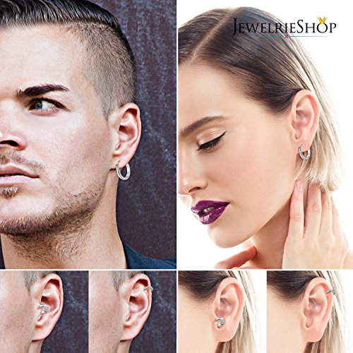 JewelrieShop Men Jewelry Set Huggie Hinged Hoop Dangle Earrings, Stainless Steel, Hypoallergenic, Urban Hoop Earrings - Thumbnail 5