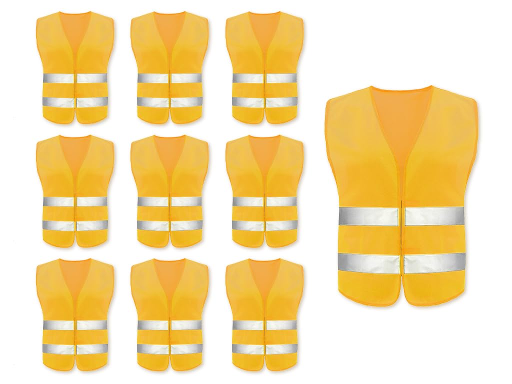 Hitopin 10PCS Reflective High Visibility Vests, Hi Vis Safety Vests, High Vis Jacket with 2 Reflective Strips, for Traffic Work, Running, Surveyor and Security Guard (Universal Size)