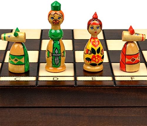 Russian "Babushka" Green and Red International Chess Set - 16.5"