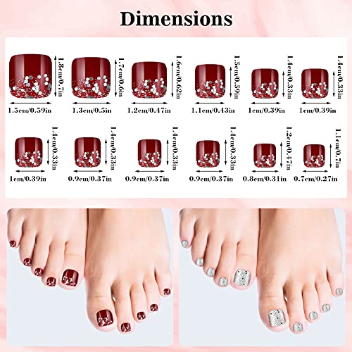 192 Pieces 8 Set Press on Toenails Fake Toe Nails Tips Kit Glue on Toes