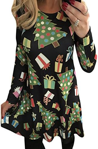MeNew Women's Christmas Tree Gift Pattern Pullover Flared Swing A Line Dress M