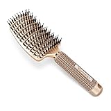 Suprent Curved Vented Hair Brush for Thick Hair, Detangling Brush for Dry Hair, Gold