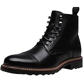 Jousen Leather Boots for Men Dress Retro Classic Design Mens Boots Cap Toe Boot Black Rubber Sole