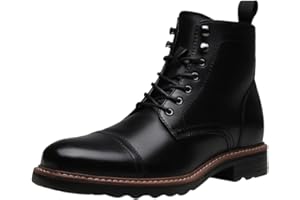 Jousen Leather Boots for Men Dress Retro Classic Design Mens Boots Cap Toe Boot Black Rubber Sole