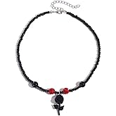 Pwsdm Gothic Choker Necklace for Women Funny Black Rose Skull Skeleton Bat Pumpkin Charms Beaded Necklaces Emo Halloween Costumes Fashion Jewelry Accessories