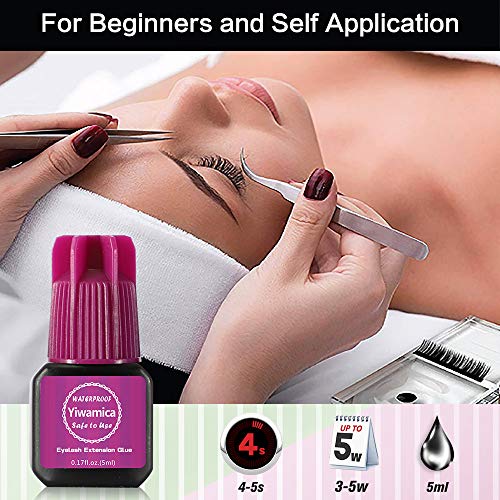 Sensitive Eyelash Extension Glue|4-5 Sec Drying | 3-5 weeks Lasting | Semi-permanent Black Adhesive for Beginners and Self Application 5ml - Yiwamica