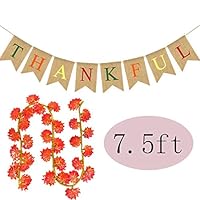 ChristmaxStore Burlap Thankful Banner Maple Leaf Garland Thanksgiving Decorations