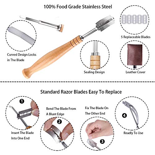 Telison Danish Dough Whisk and Lame Set, Bread Scoring Knife Stainless