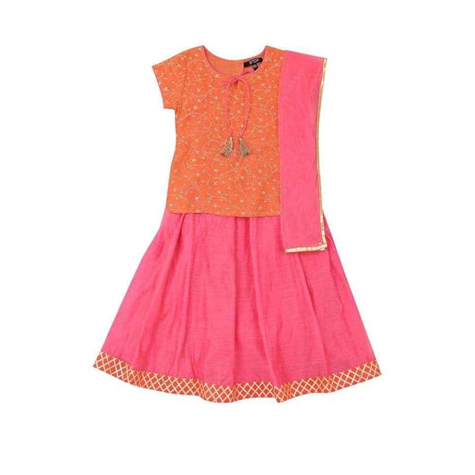 Girl's Synthetic A Ghagra Choli (205580470_Peach_6 to 12 Months)