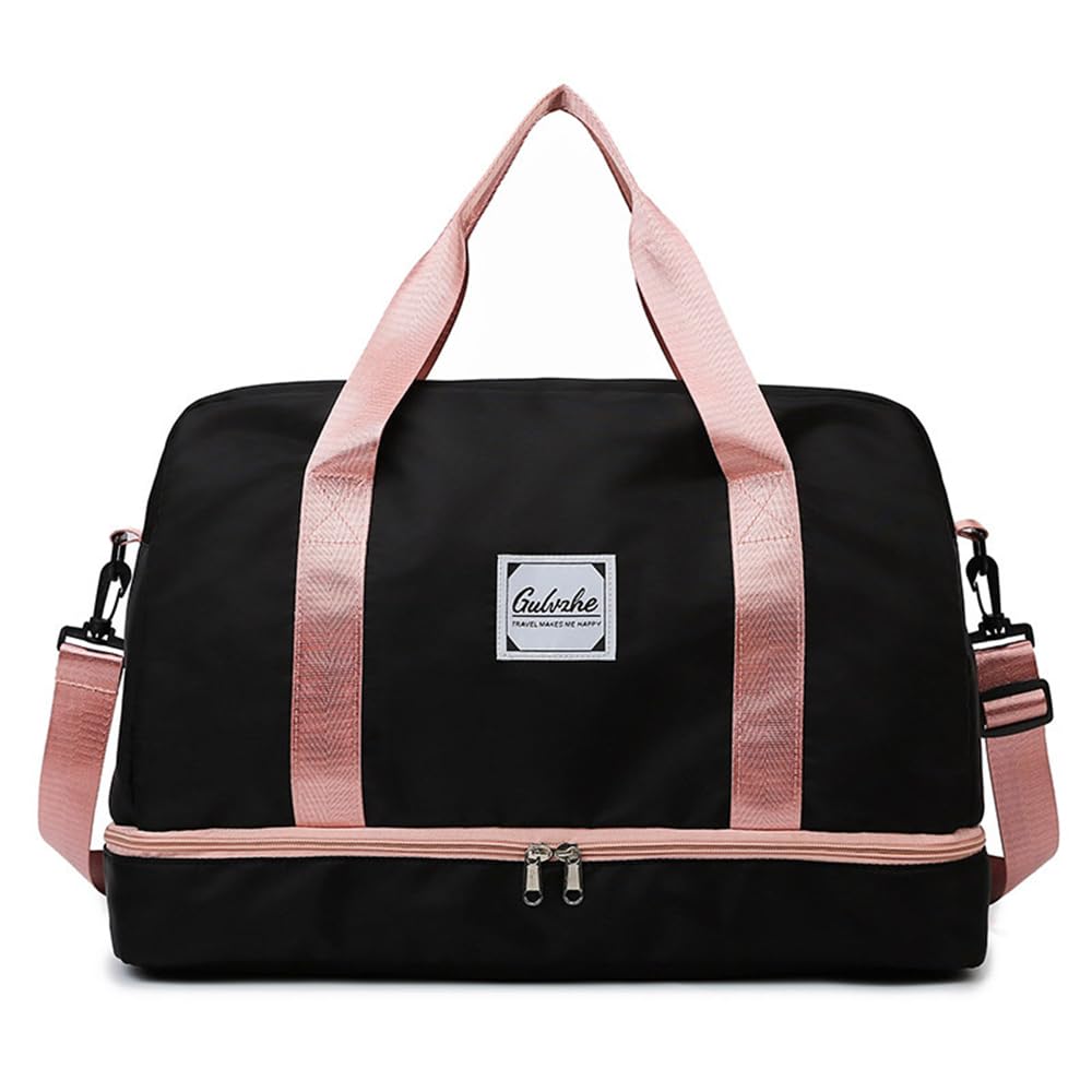 Vllcsla Sports Bag Women 38.4L with Wet Pocket, Shoe Compartment, 50x24x32 cm Large Duffel Travel Bag, Ladies Gym Duffle Weekender Overnight Carry on Bags, Lightweight & Water Repellent, Black