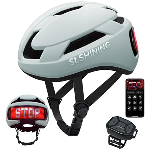 MOYACA Bike Helmet, Smart App Program Bike Helmet with USB Rechargeable Light, Back Light Mountain for Adult&Men Women, with Turn Signals Remote Control(Grey, Large)
