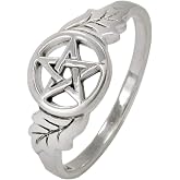 Moonlight Mysteries Oak Pentacle Ring - Sterling Silver Sizes 4-15 | Solid .925 sterling silver oak pentacle design; Wiccan, witch, pagan protection ring; available in whole and half sizes 4-15
