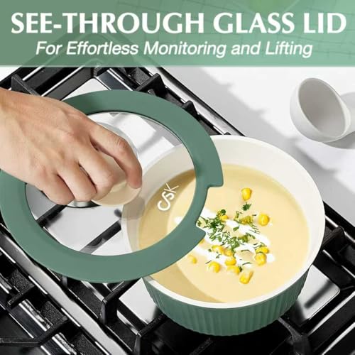 KOCH SYSTEME CS 12 Piece Non stick Ceramic Cookware Set, Pots and Pans Set with Detachable Handle, Induction Kitchen Cookware Sets, Cooking Pan Set with Removable Handle, RV Cookware Set, Green