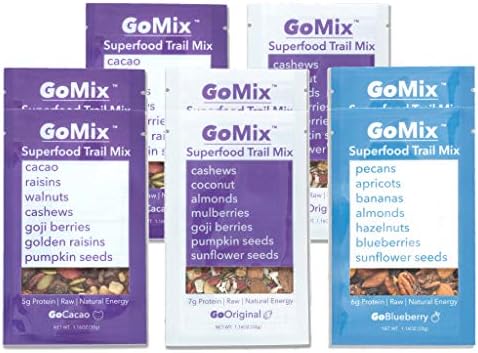 GoMix Organic Energy Snack Fruit and Nut Mix Snack Pack, Variety Box, Vegan Paleo Snack 7 Simple Ingredients 7 grams of protein No Nonsense! (Pack of 8), Low Sugar, Gluten Free, High Fiber, Non GMO