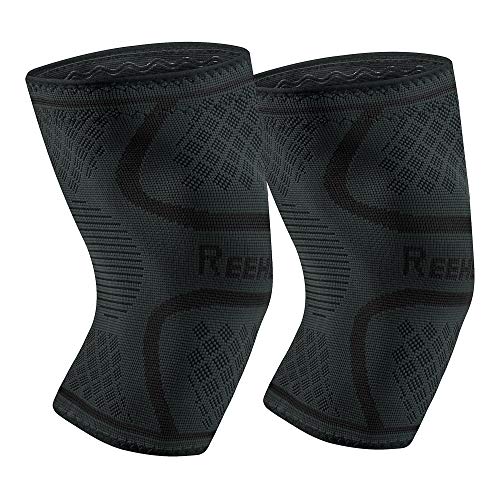 REEHUT Knee Compression Sleeve 1 Pair Knee Brace Support for Sports, Running, Jogging, Joint Pain Relief, Arthritis and Injury Recovery (2 Pack) - Black, S