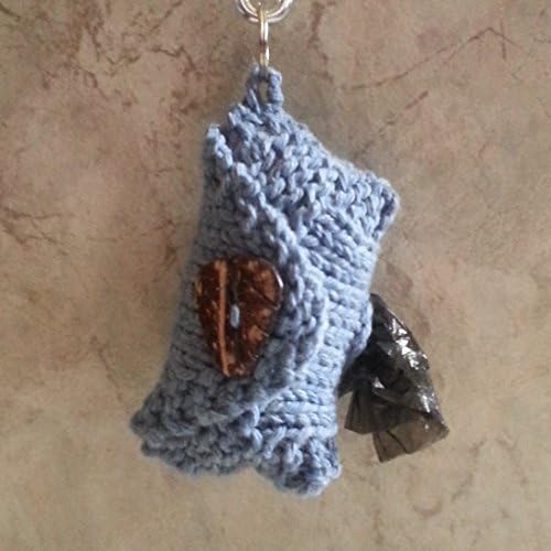 Dog Poop Bag Holder Coconut Button 1/4 inch splt key ring Keychain Denim