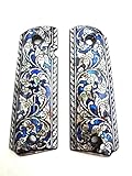 Mother of Pearl Inlay 1911 Grips Fit with Colt S&W Kimber Springfield Blue Flower