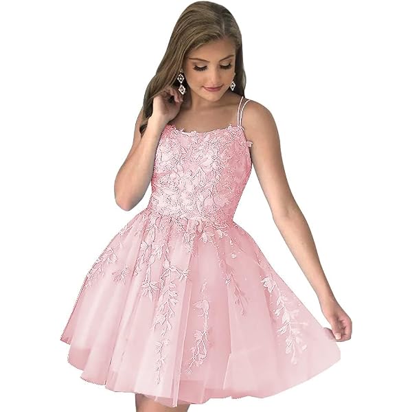 Women's Appliques Prom Dress - Short A-Line Tulle, Keyhole Back, Sizes 2-26, Light Pink
