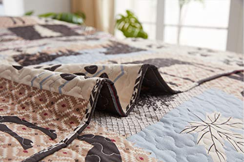 Lodge Bedding Set Full/Queen Size Rustic Cabin Quilt Set Pine Tree Moose Bear Bedspread Coverlet with Sham Soft Reversible All Season Bed Set, 1 Quilt 2 Pillow Shams