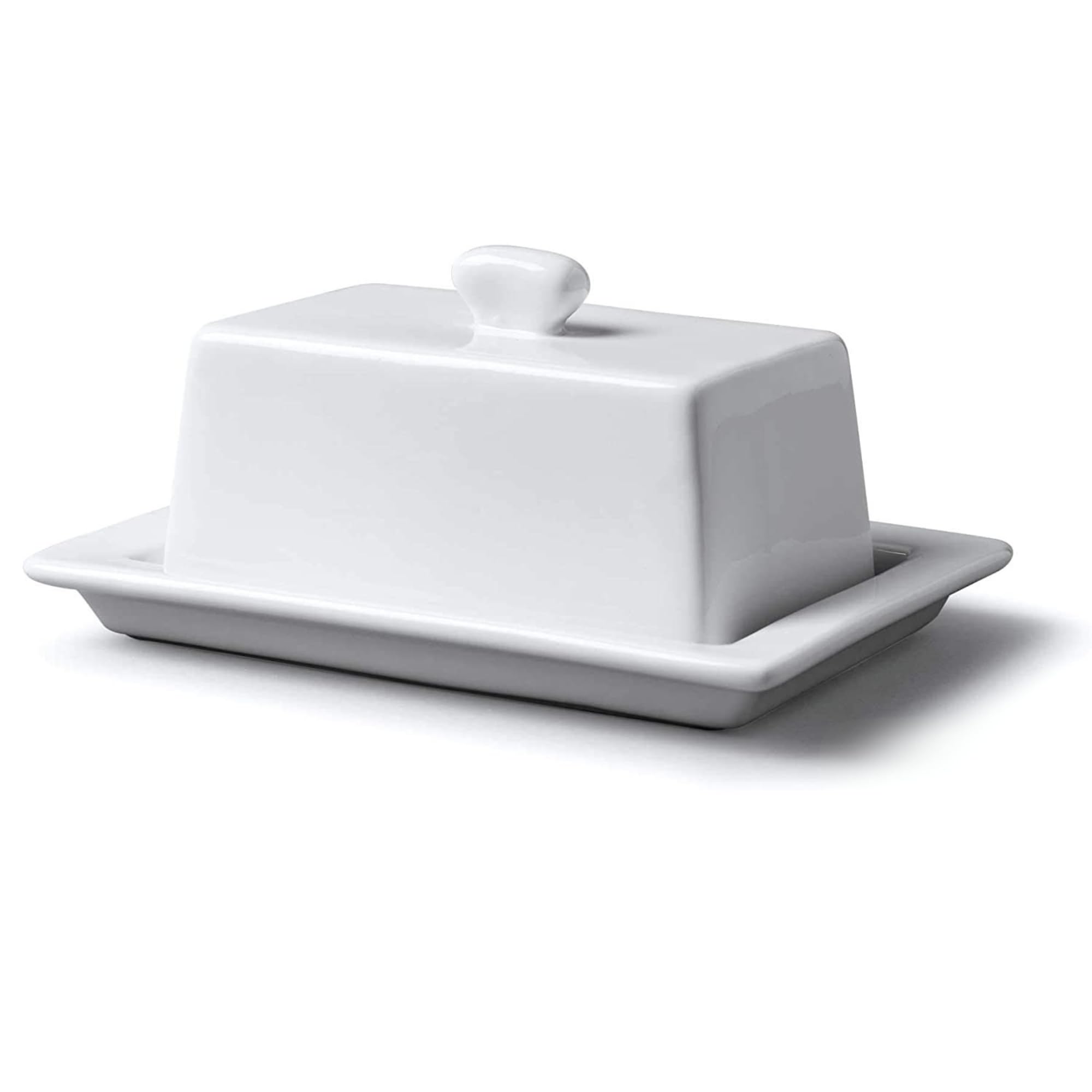 WM Bartleet & Sons Large Butter Dish with Lid, Traditional White Porcelain 17.3L x 12.5W x 9H centimeters Butter Dishes with Handle and Cover White