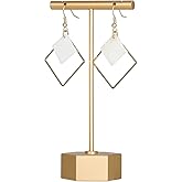GemeShou Gold Metal Earring T Bar Stand, Single small earring hanger display, Retail earring holder for show, Jewelry earring organizer for Online store Photography【Gold-Hexagon Base Height 4.5"】