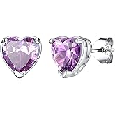 KeyStyle Birthstone Earrings for Women,Hypoallergenic Round/Heart Stud Earrings with 925 Sterling Silver Posts & Push Backs,Small Dainty 8mm CZ Stud Earrings, Silver Birthday Jewelry