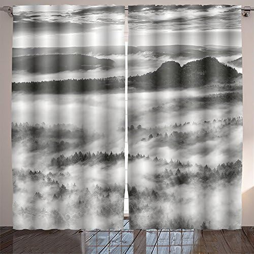 Jiahonghome Lush Decor black and white photo misty daybreak in a beautiful hills peaks of hills are sticking out from
