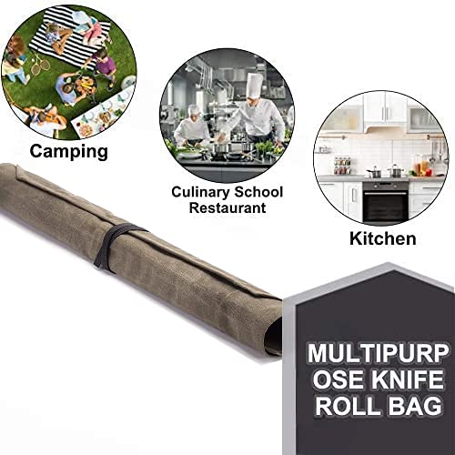 Knife Bag,Knife Roll,Heavy Duty Knife Case,Waxed Canvas Chef Knife Roll Bag,Fold Up Knife