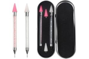 ZXUY Dual Ended Nail Rhinestones Picker Dotting Tools with 2 Extra Wax Head Nail Art Design Dotting Pen,DIY Nail Art Decoration Wax Tip Pencil for Gems Crystals Studs Beads (Pink+White)