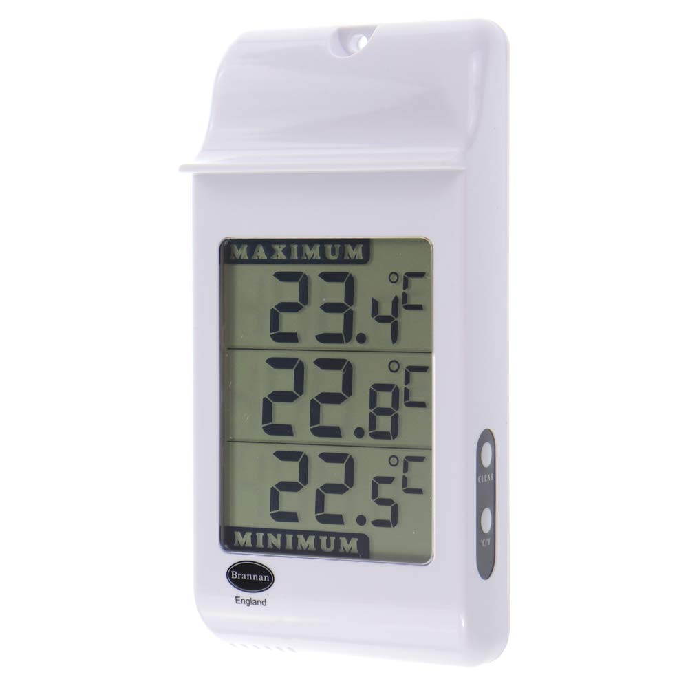 Brannan Digital Max Min Greenhouse Thermometer - Monitor Maximum and Minimum Temperatures For Use In The Garden or Home Indoor Outdoor Greenhouse Accessories Easily Wall Mounted (White)