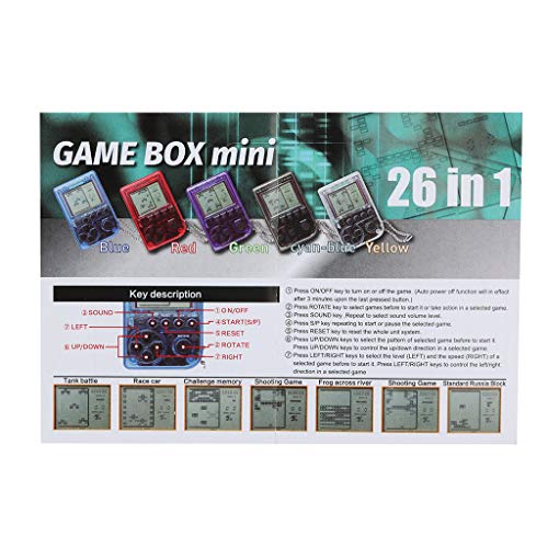 Cywulin Retro Mini Keychain Pendant Game Tetris Game Console Toy Packaging Toys Built-in 26 Games Travel Portable Gaming System Electronics Machines Gaming Gift Present for Boy Kids (Blue)