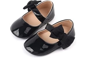 Sawimlgy Baby Girls Mary Jane Sequins Crown Flats PU Leather Wedding Party Princess Ballet Shoe Infant Rubber Sole Prewalker Toddler First Crib Shoes