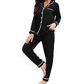 Denis Lora Satin Pajama Set for Women Silk Button Down Long Sleeve Sleepwear Sets Nightwear 2 Piece Lounge Pjs