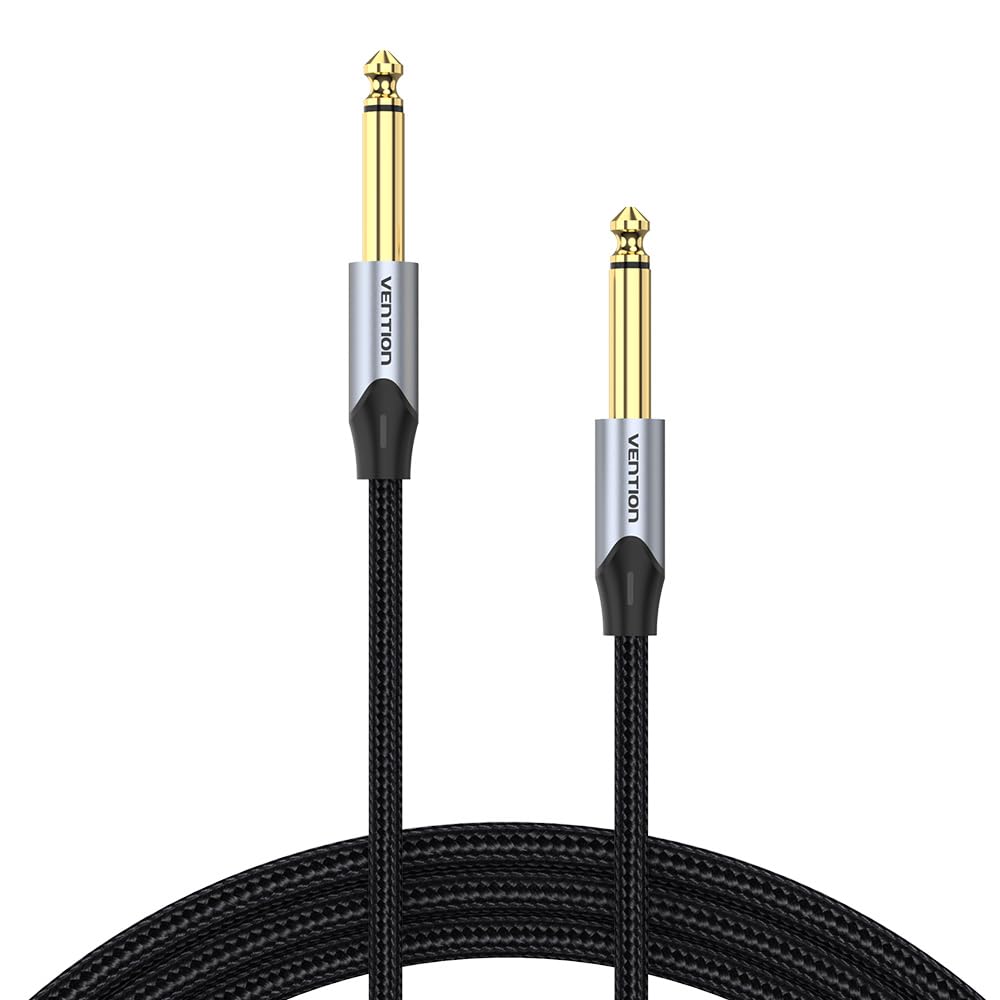 VENTION 2m/6.5ft 6.35mm TRS Jack Stereo Audio Cable - Male to Male Guitar Lead, Nylon Braided Instrument Cable for Bass, Keyboard, Amplifier