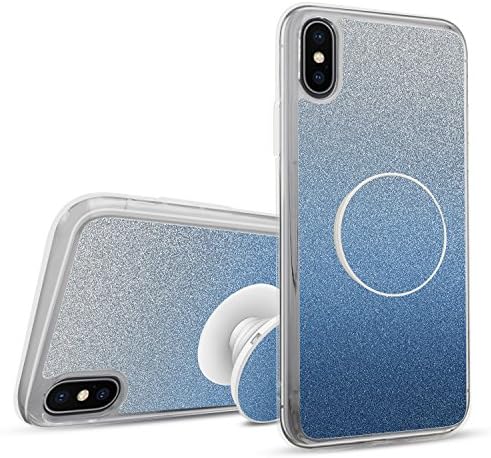 iPhone X Bling Case, Glitter Soft TPU Rubber Bumper Shockproof Cover Case with Expanding Stand Grip for Apple iPhone X/iPhone 10, Perfect for Fashion Girl and Children - Blue